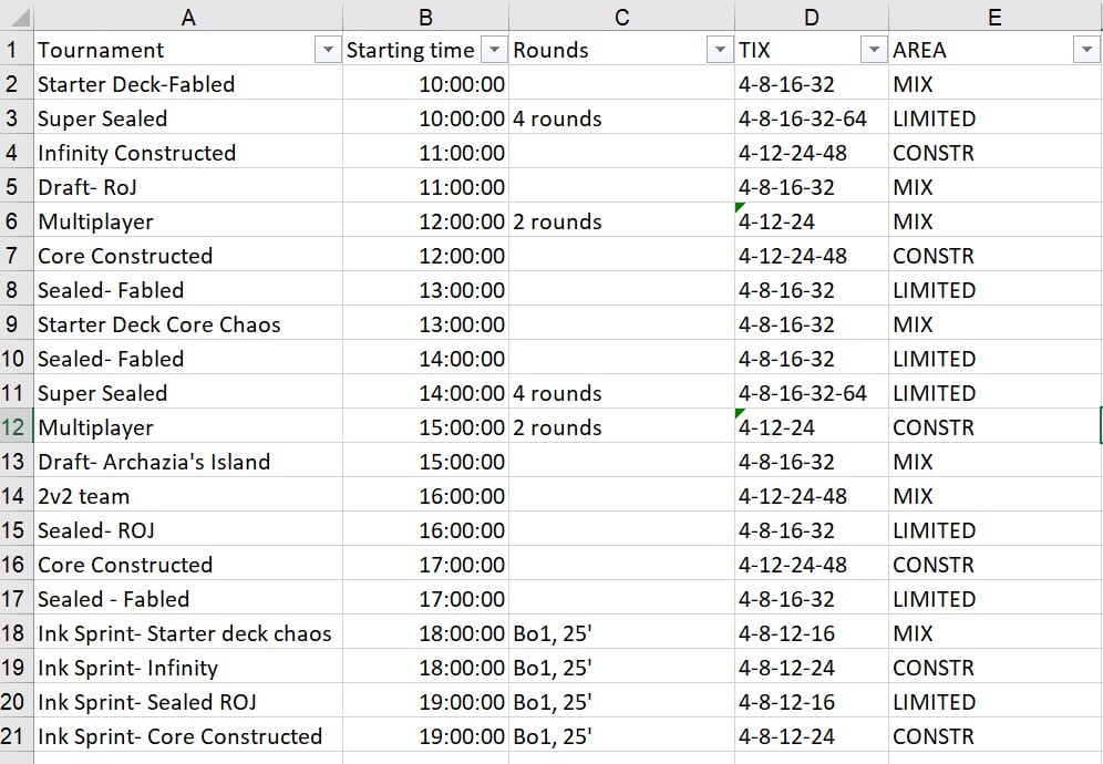 Private list of tournaments